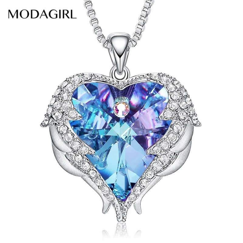 

Модное ожерелье с подвеской в виде крыла ангела и сердца с кристаллами для женщин, Рождественская бижутерия, подарки на день матери