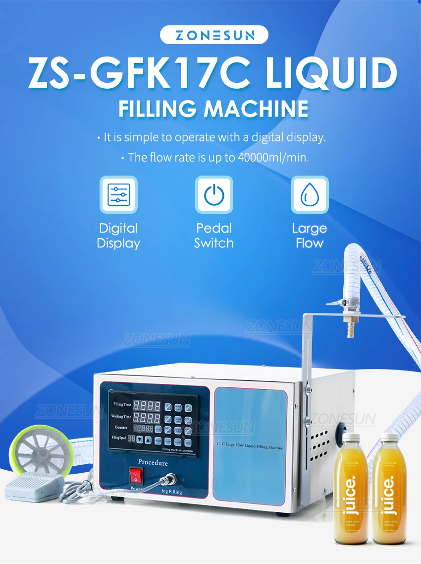 ZONESUN GFK17C 50-40000ml Máquina de enchimento de líquidos com bomba de diafragma automática