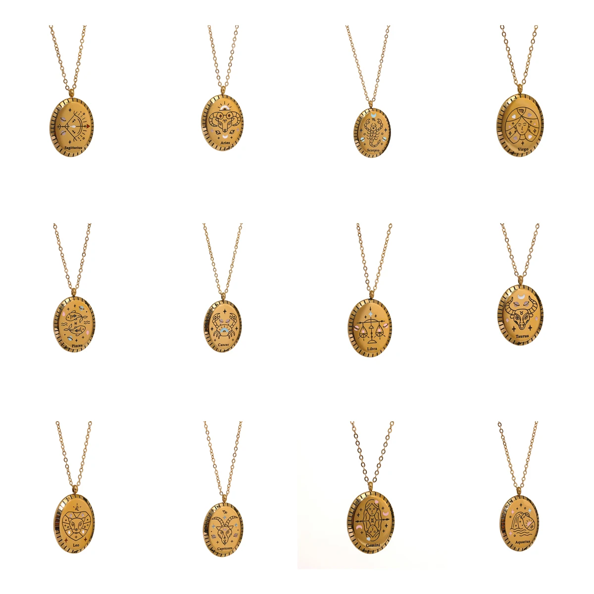 Vintage Oval Micaela Zodiac Necklace 12 Constellation Pendants Necklaces For Women Goth Jewelry Gift