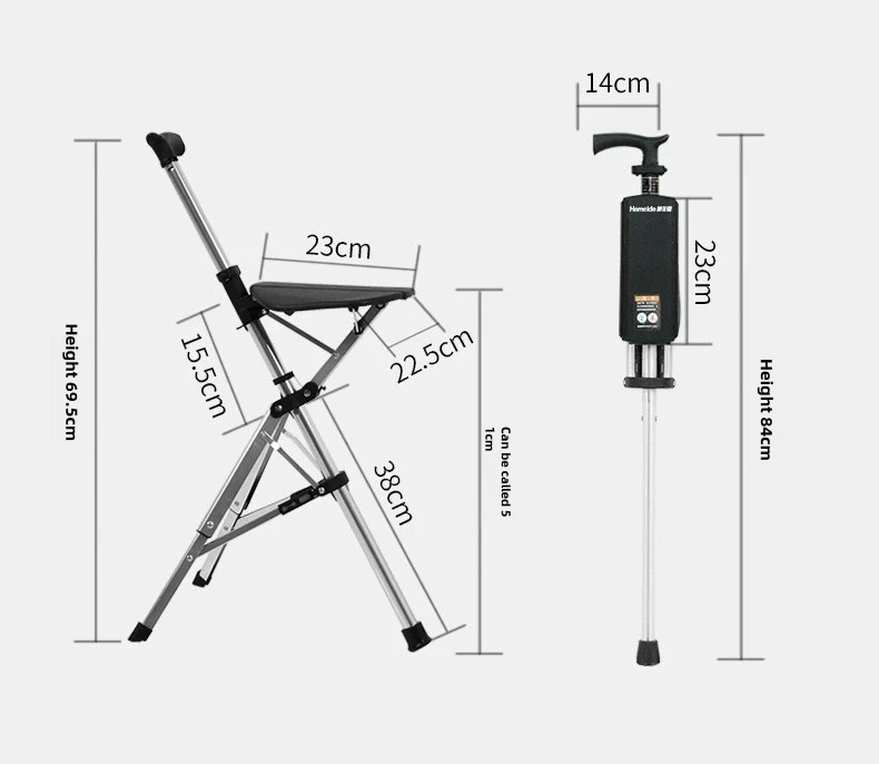 A 2-in-1 portable folding cane and chair combination that can be quickly folded and unfolded, equipped with a seat and three leg 3