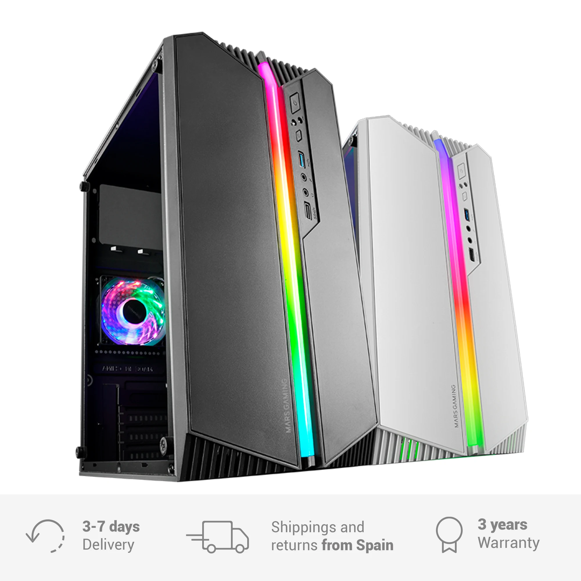 Mars Gaming MC-S1, Caja PC Compacta Gaming Micro-ATX, Iluminación ARGB 12 Modos, Ventilador FRGB, Ventana Lateral Completa, Caja Gaming Negro o Blanco