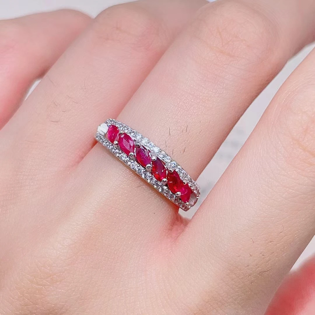 

Fine Jewelry 100% 925 Sterling Silver Natural Ruby Women's Ring Party Gift Girl Marry New Got Engaged Valentine's Day