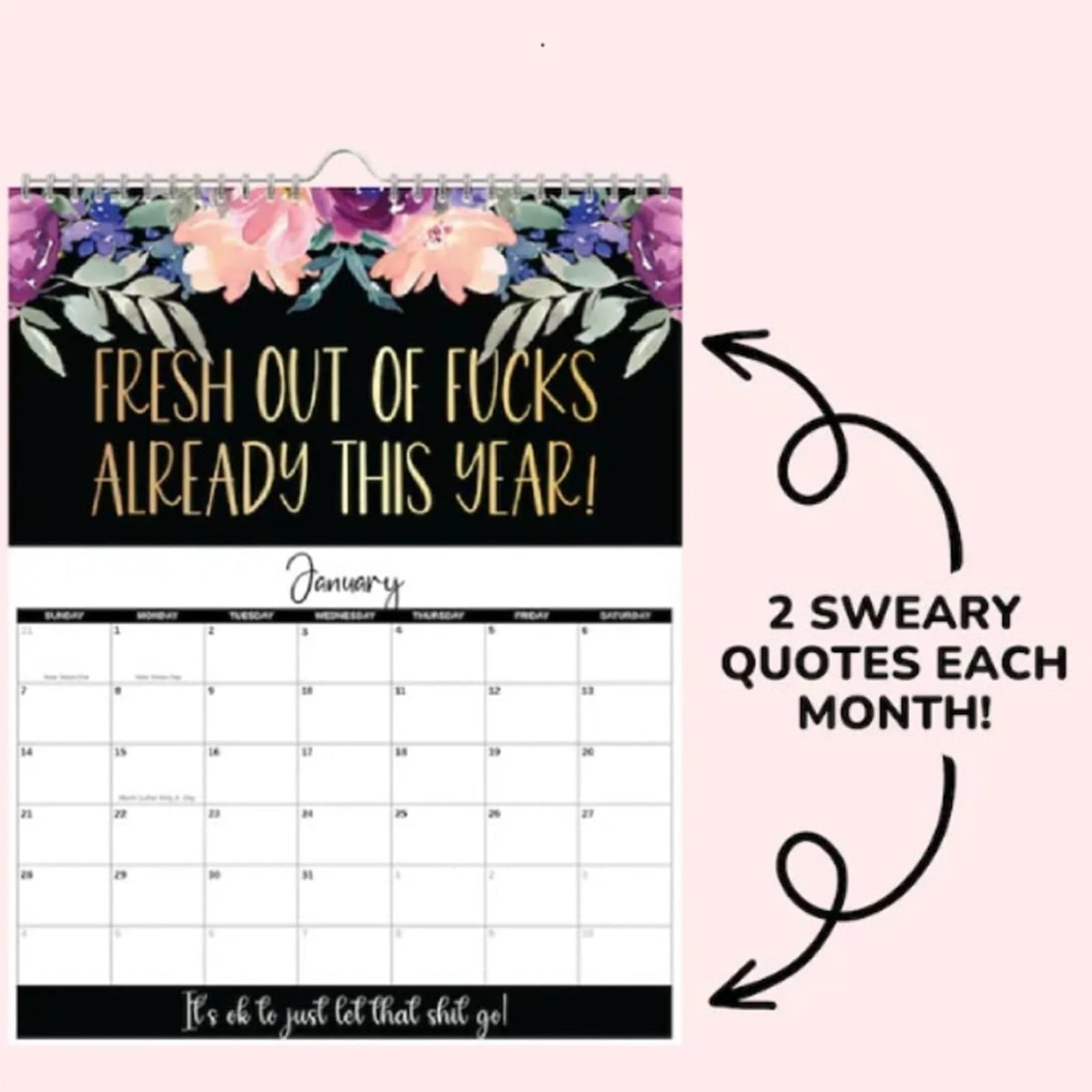 Wall Calendar Calendar For Tired-Ass Women Paper Funny 12 Months Of Flower calendar Sayings Wall Calendar Indoor Unique Gifts