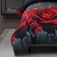 3D Red Rose Printed Comforter Set 3 Piece Queen Size Soft Microfiber Bedding Set Romantic Floral Bed Set with Pillowcases 4