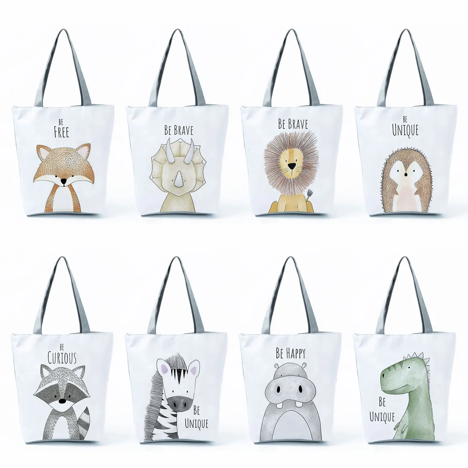 

Cute Cartoon Animal Fox Zebra Print Ladies Tote Bag Student Handbag Customizable Foldable Shopping Bag Eco-Friendly Tote Bag