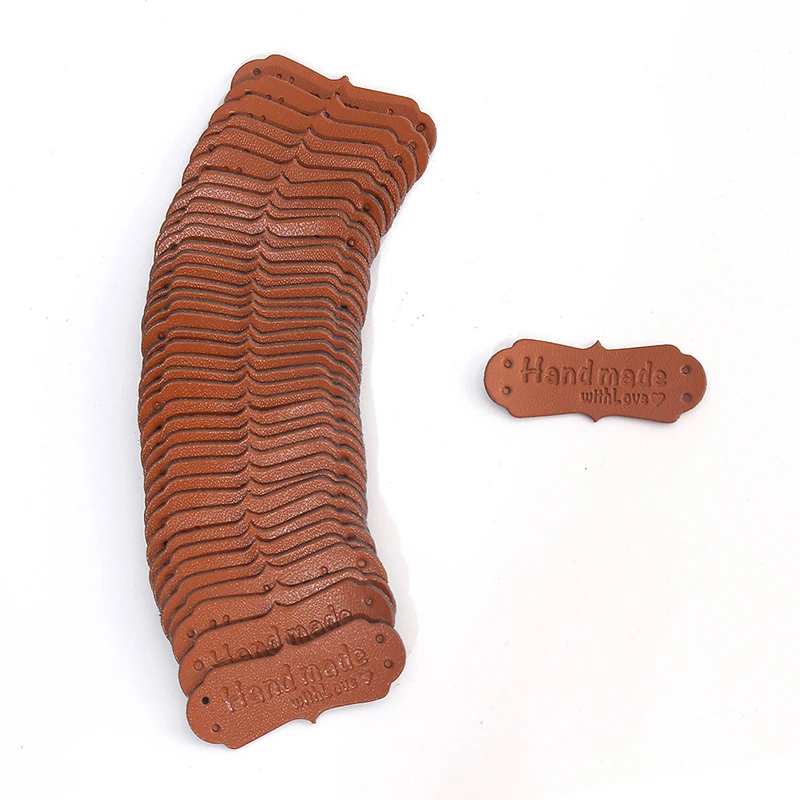 Leather Tags 50Pcs 16*41mm PU Lace Embossing Discoloration Unique Design Handmade Labels Sewing Craft DIY Knitting