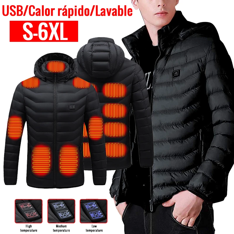 Chaqueta con calefacción para hombre y mujer, de algodón con capucha y USB, ropa térmica de invierno para deportes al aire libre, 15 - AliExpress