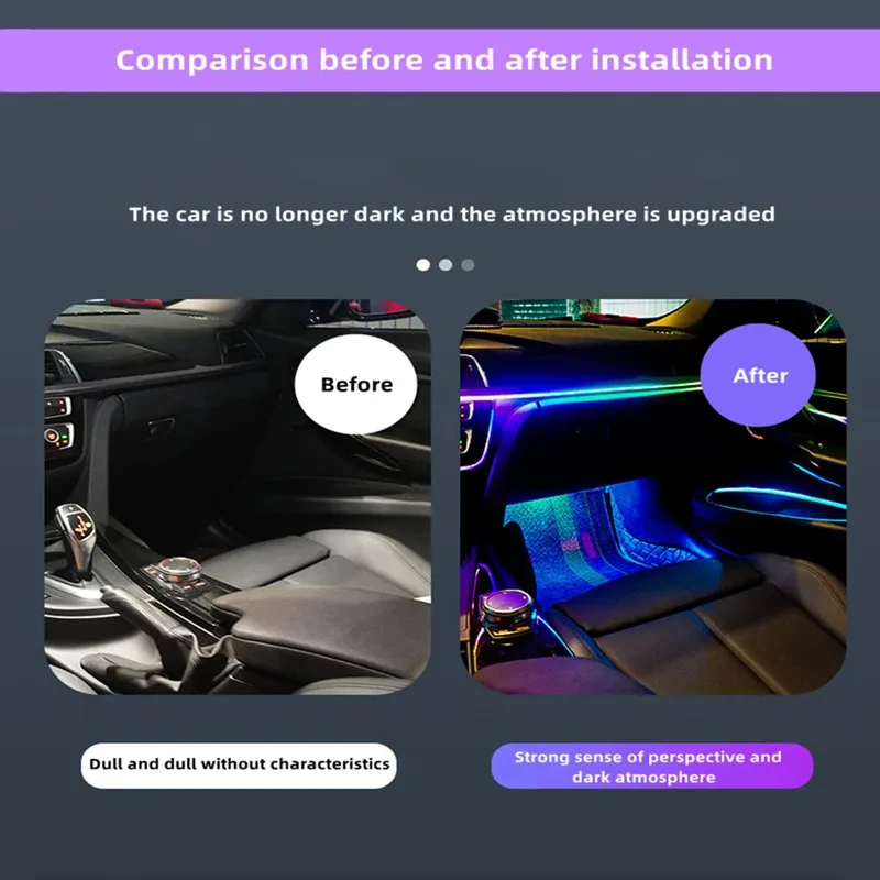 듀얼 존 심포니 LED 자동차 주변 조명, RGB 64 색 인테리어 무지개 아크릴 스트립 네온 분위기 조명 키트 앱, 22 in 1