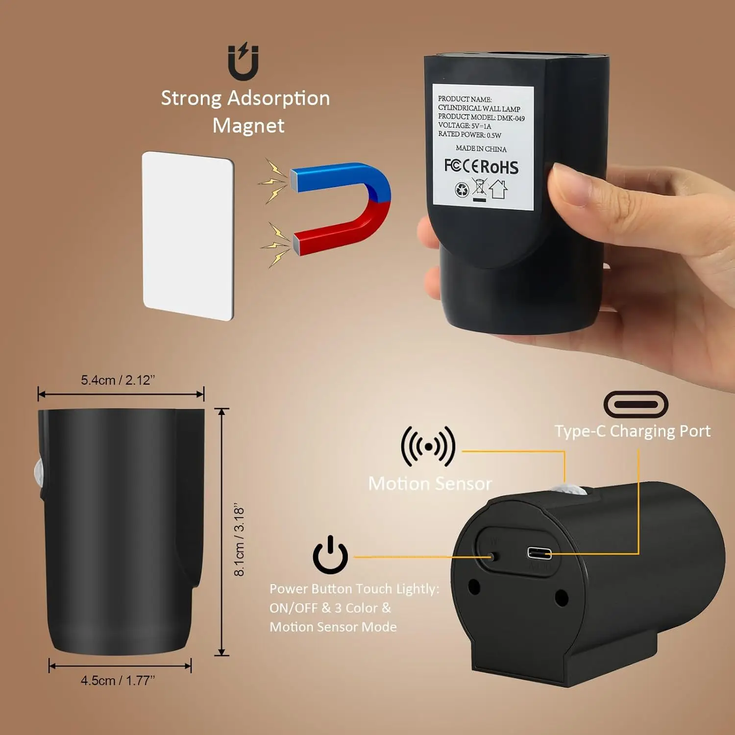 인체감지 벽등 USB 충전식 마그네틱 도어 LED 스포트라이트 램프 분위기 조명 복도 장 도어 벽등
