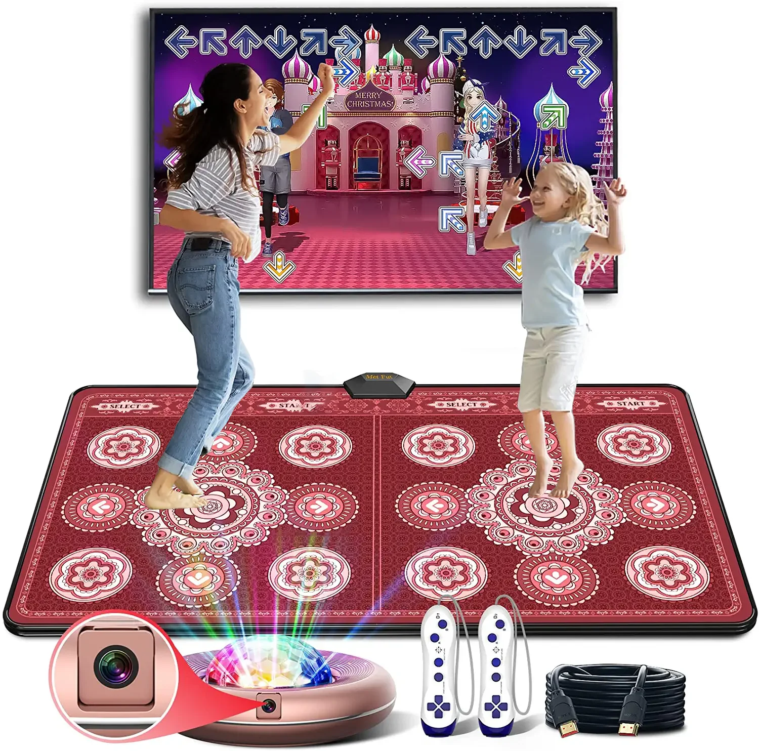 Double Dance Mat for TV with HDMI, Self-Update, Non-Slip, Wireless, English Manual, Dance Music Game for Children 6-13 Years, Built-in Retro