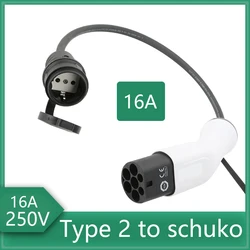 EV Charging Adapter With 50cm Cable 16A Type 2 charging plug to schuko socket Electric Vehicle Transfer Connector EVSE SAE J1772