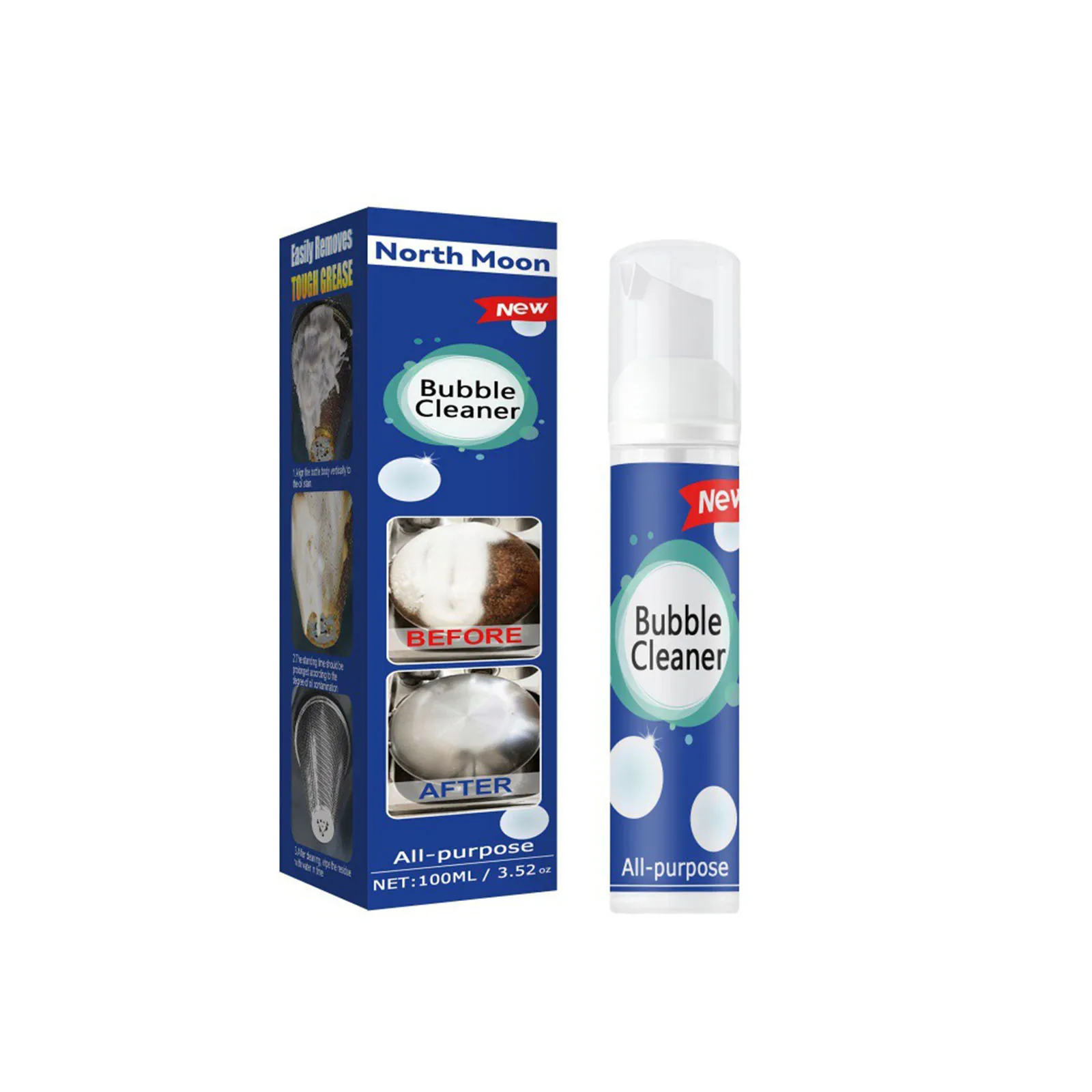 North Moon 100ml Kitchen Grease Bubble Cleaner Foam Rust Remover Spray Rinse-Free Dirt Remover Heavy Oil Stain Cleaner Mousse