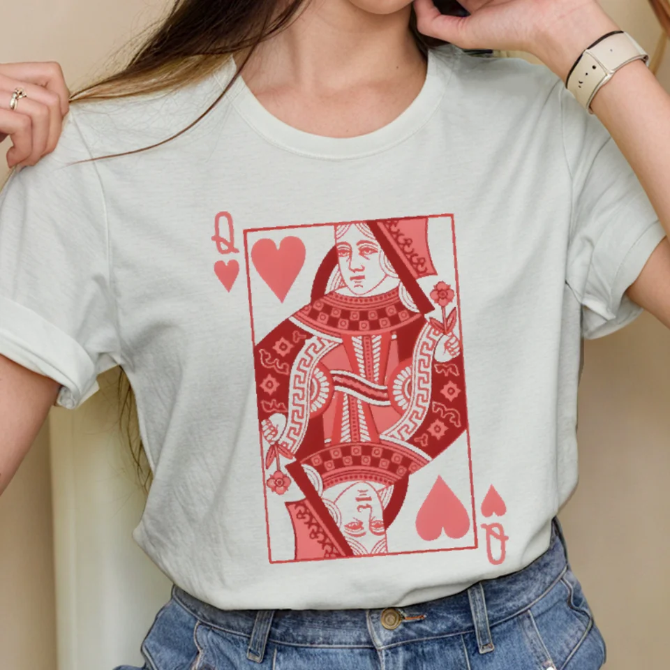 Poker Queen Of Hearts Graphic Cotton T Shirt