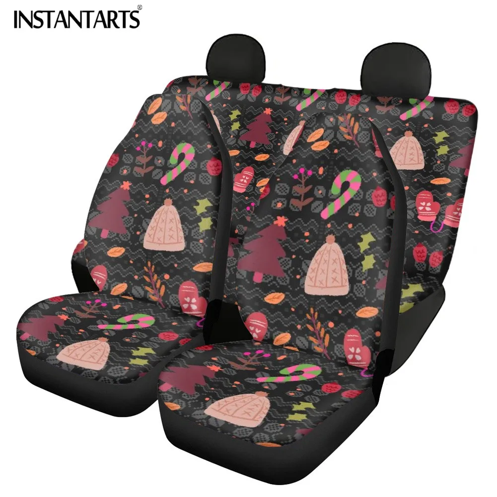 

INSTANTARTS 4 Packs Vehicle Seat Covers Beautifully Christmas Tree Prints Popular Comfortable Mats Uniserval Size for Most Auto