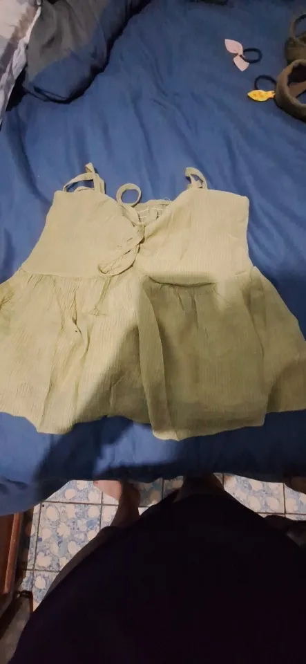 Elegant Linen Blend Babydoll Crop Top with Ruffle Details photo review