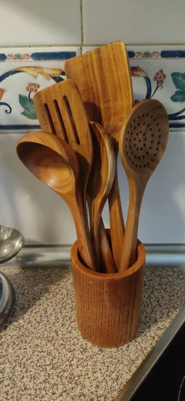 Teak Craft Culinary Set: 5/6/7PCS Wooden Spoons Cooking Set with Stylish Utensils Holder photo review