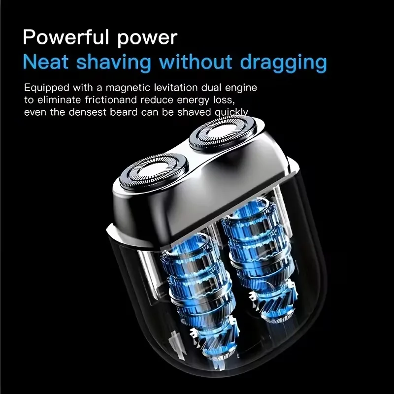 Barbeador Elétrico Portátil Masculino com Lâmina Dupla, Cabeça Magnética, Carregamento USB, Longa Duração da Bateria, Sem Enxágue de Pelos, Ideal para Viagens e Uso Doméstico_voghion.com