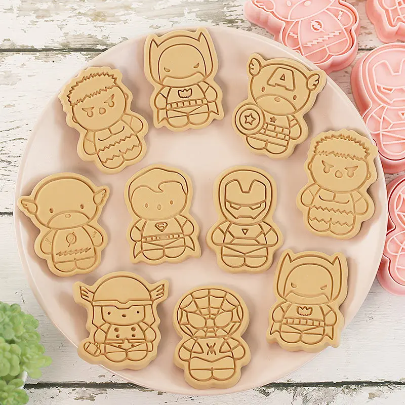 Disney 8 Stuks Anime Spider Man Cookie Cutte Hulk Super Heros Diy Cake Mal Biscuit Press Stempel Embosser Figuur Speelgoed Geschenken