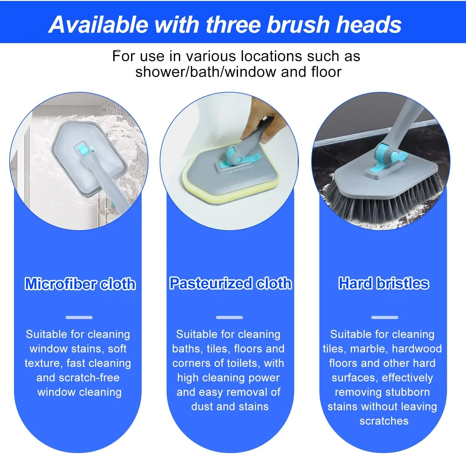 Description Picture 2 of itemBathroom Cleaning Brush Multifuctional Removable Long Handle Wall Self-Adhesive for Cleaning Bathroom Window Kitchen Tiles