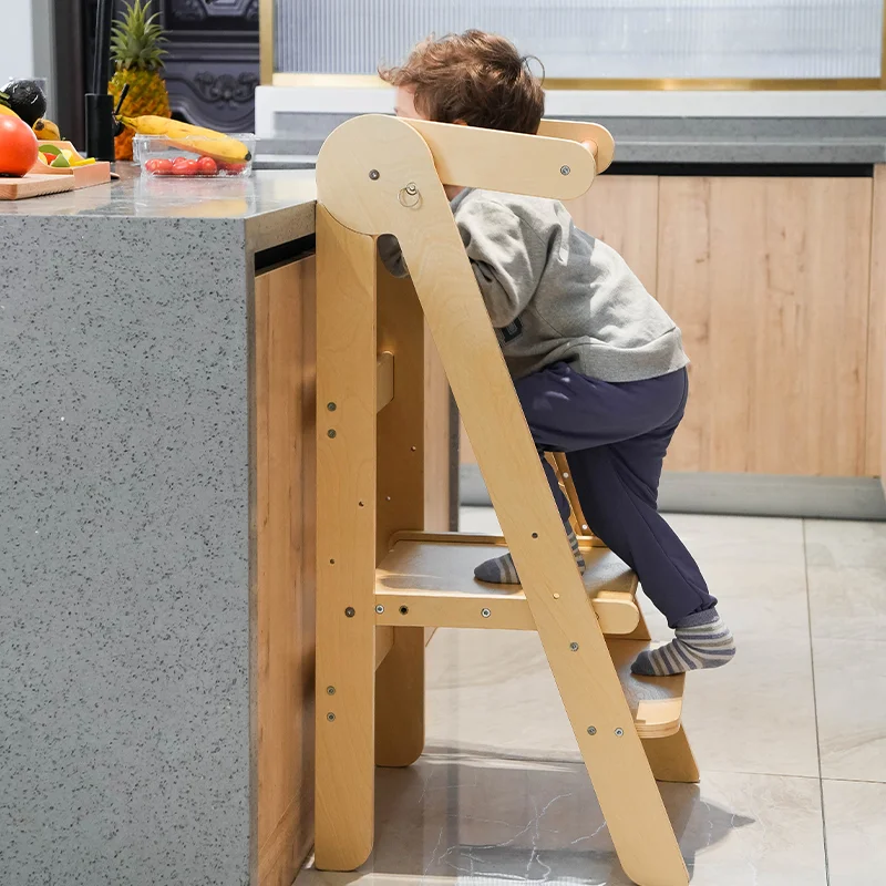 XIHATOY Toddler Kitchen Helper Step Stool Adjustable Height Wooden Montessori Baby High Feeding Chair Learning Tower