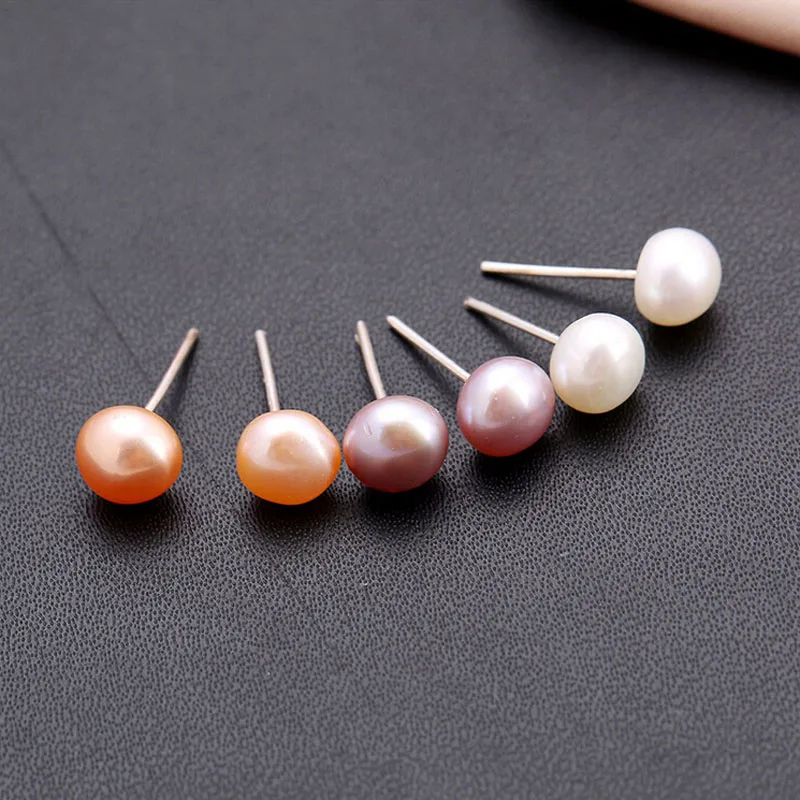 Wholesale 100 Pairs of 5-6mm Natural Fresh Water Button Pearl Stud Earring 2