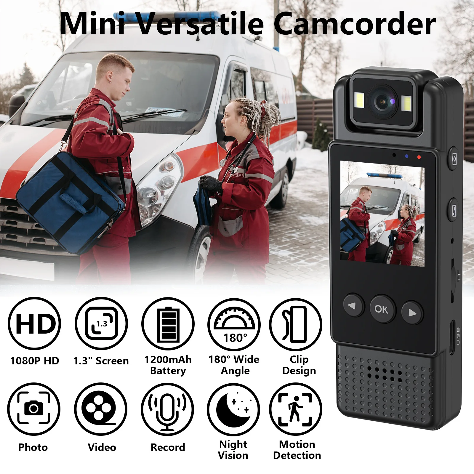 1080P WiFi Body Camera Mini Clip-on Camera Camcorder Audio Video Recording with 180&deg;Rotatable Lens Night Vision Motion Detection