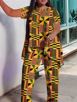 Plus Size European and American Multicolored Plaid Geometric Print Outfit, Fashionable Wide-Leg Pants Set, Comfortable to Wear, - Image 2