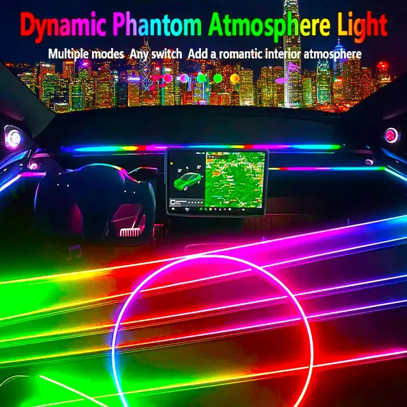 

Car Ambient Lights Accessories Universal Auto Interior Neon Colorful Led App Contro 64 RGB Acrylic Lamps Strip 18 in 1