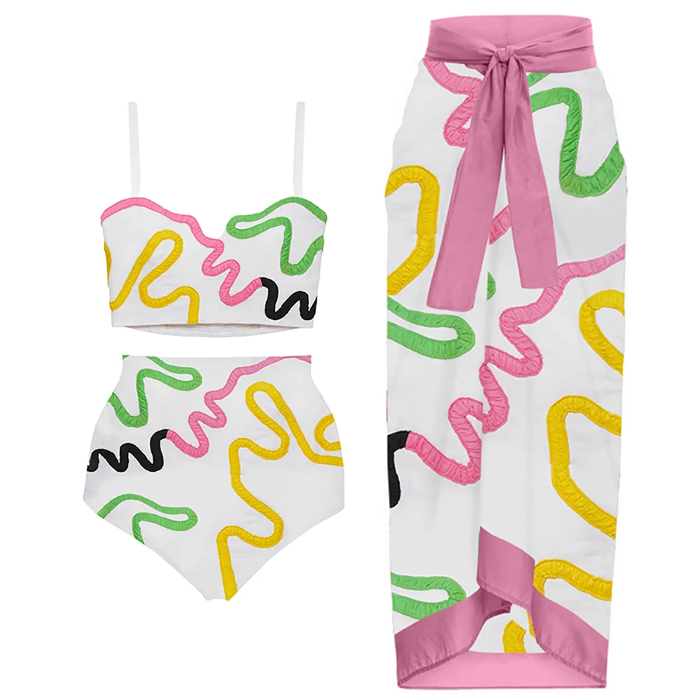 

Bikini 2022 Woman Fashion Colorblock Two Piece Swimsuit Separate Bandeau High Waist Swimwear Beach Outfits Bathing Suit Cover Up