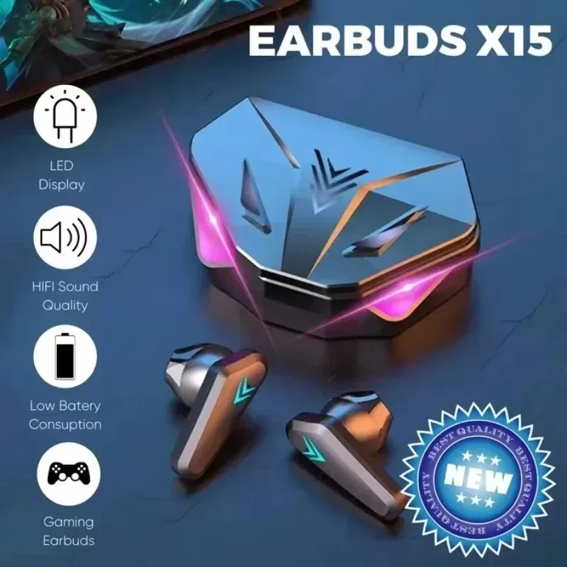 TWS X15 Bluetooth Earphone Wireless Headphones Low Latency Earbuds Sport Gaming Headset for Huawei Samsung Oppo Vivo