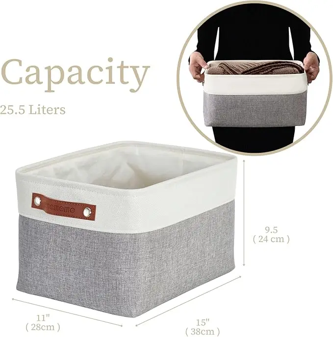 3-pack fabric storage bins, grey/white, large. Ideal for shelves, closets, or toy organization, offering stylish and functional 2