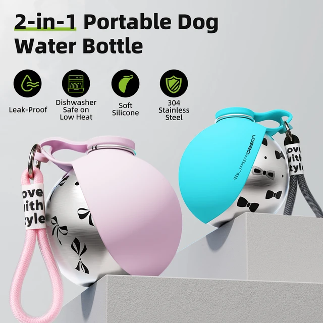 Hupu Portable Dog Water Dispenser, Ball-Shaped, Stainless Steel, Cute and Stylish, Round Shape, Small and Easy to Carry, Available in Various Colors - Lightweight Stainless Steel Container, Suitable for Travel and Outdoor Activities, a Must-Have for Traveling Pets |   Modern Dog Accessories |   Durable Plastic, Pet Christmas Gift