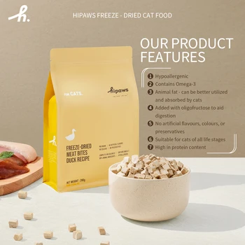 Hipaws Complete Natural Duck Recipe Freeze-Dried Cat Food Treats Toppers 280g, Hypoallergenic No Grain Fresh Rabbit; Freeze Dr