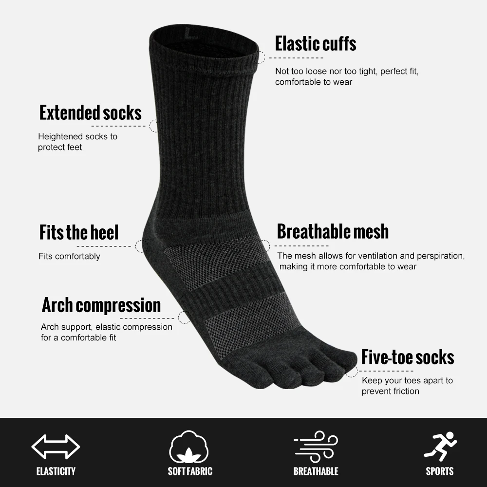 Sports Socks Fitness Sports Socks Sport Socks Cotton Socks WRELS Toe Socks Cotton Athletic Running Five Finger Socks Long Tube Outdoor Five Toe Shock For Trail Running Warking Ride
