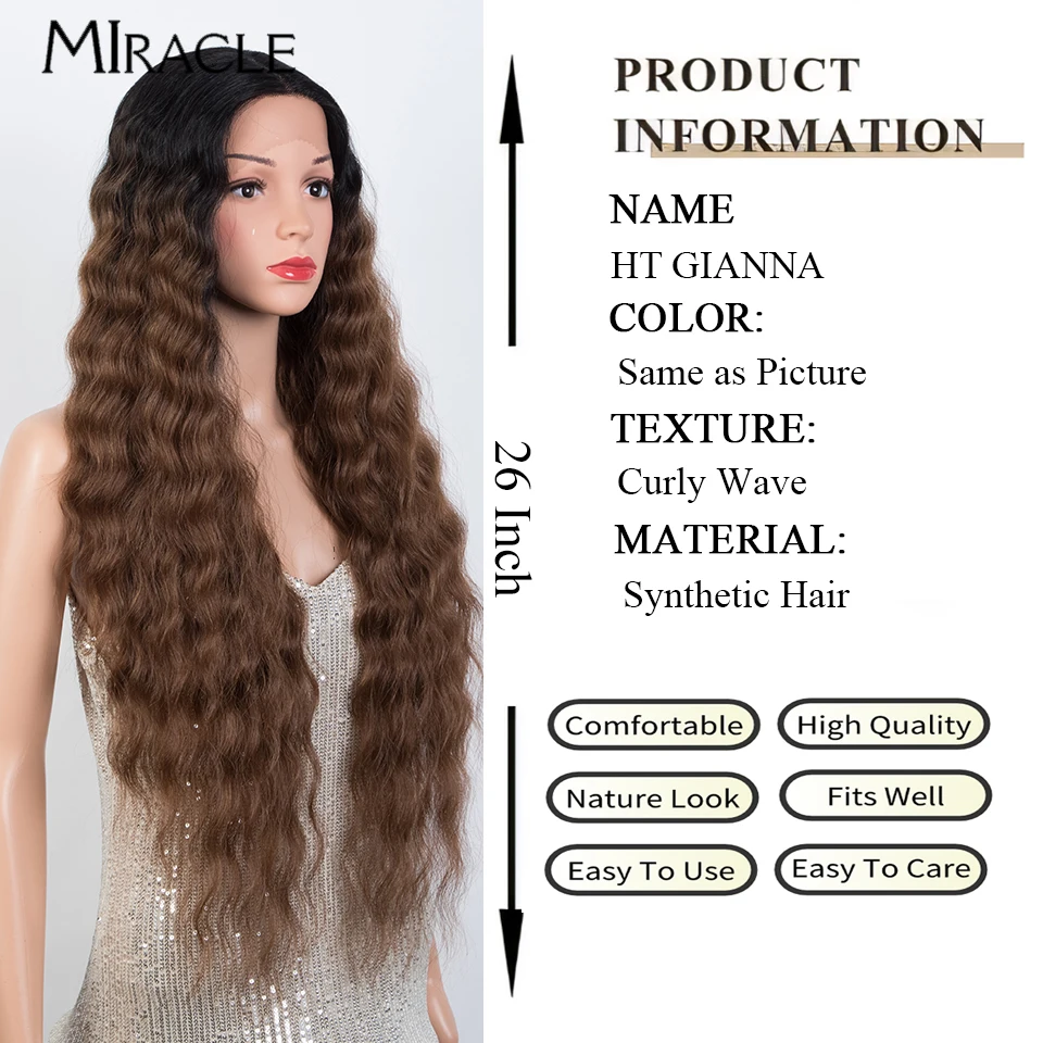 Synthetic Lace Wig 30'' Water Wave Lace Frontal Wig for Women Ombre Red Blonde Cosplay Female Front Wigs MIRACLE