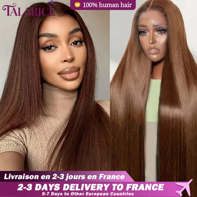 13x6 HD Chocolat Brun Perruques Cheveux Humains 30 Pouces Dentelle Frontale Perruque Cheveux Humains 100% Pré-Plumés Livraison 3 Jours France 1