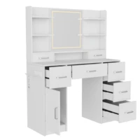 Anajqaqia 110x40x140 см Туалетный столик со светодиодным зеркалом и розетками, 7 ящиками, 7 открытых полок, подставка для фена, косметический столик, белый — изображение 5