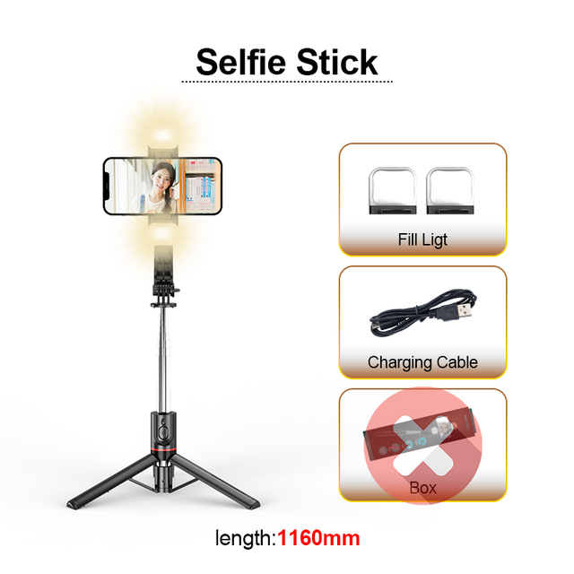 New Extended Bluetooth Wireless Selfie Stick Live Broacast Stand Holder Tripod Foldable With Fill Light For Smartphones