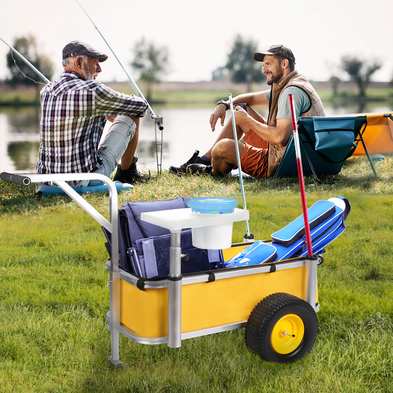 Beach Fishing Cart Outdoor Fishing Rolling Rugged Wheels Wagon Withtwo  Wheels, Beach Cart With 3 Rod Holes For Fishing, Camping - Kitchen Islands &  Trolleys - AliExpress