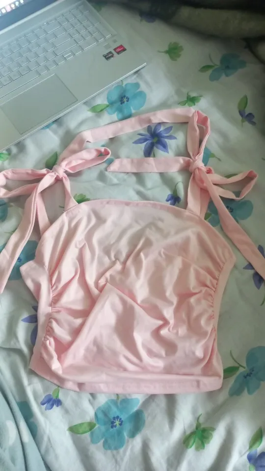 Women's Y2K Tie Shoulder Crop Top 2024 - Ruched Backless Cami Streetwear photo review