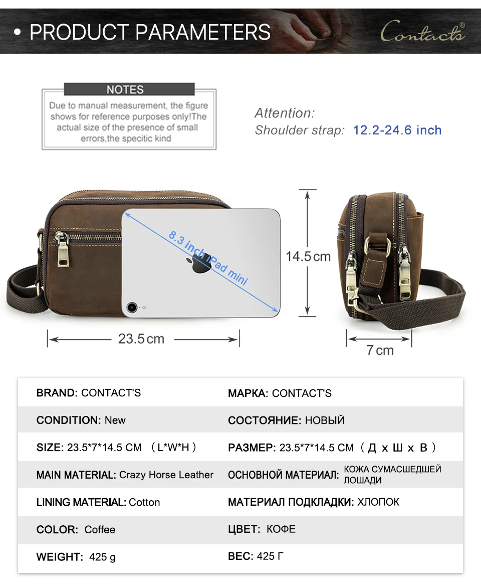 Kontakt Echt leder Herren tasche kleine Umhängetasche Vintage Umhängetaschen Reise gurt Umhängetaschen Handtasche männlicher Luxus – Detail 4