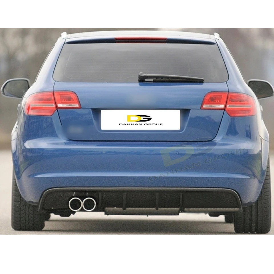 A3 8P 2003 - 2012 Rieger Style Rear Diffuser Splitter Lip Spoiler Left Double Exhaust Outputs Piano Gloss Black Plastic S3 RS3