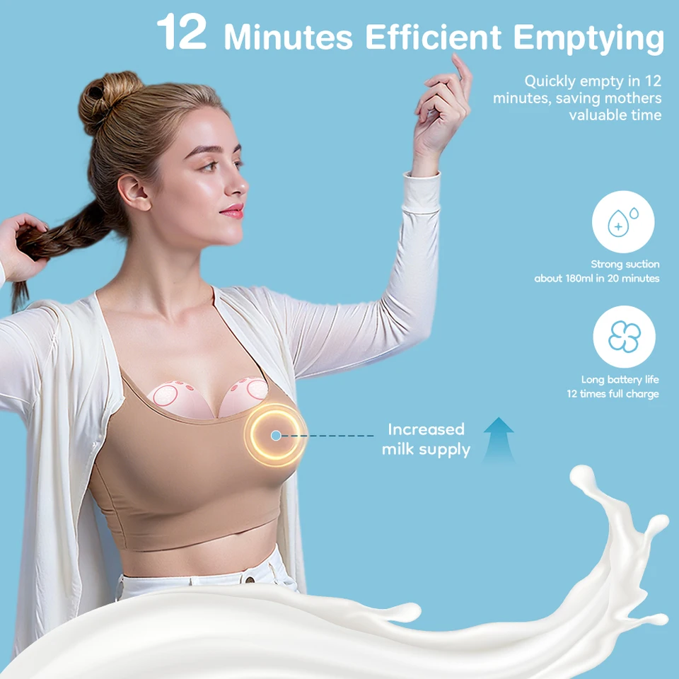 MAMIJOY Unsichtbare, tragbare elektrische Milchpumpe 3 intelligente Speichermodi 12 Saugstufen ≤35dB Geräuscharm Komfortabel &_voghion.com