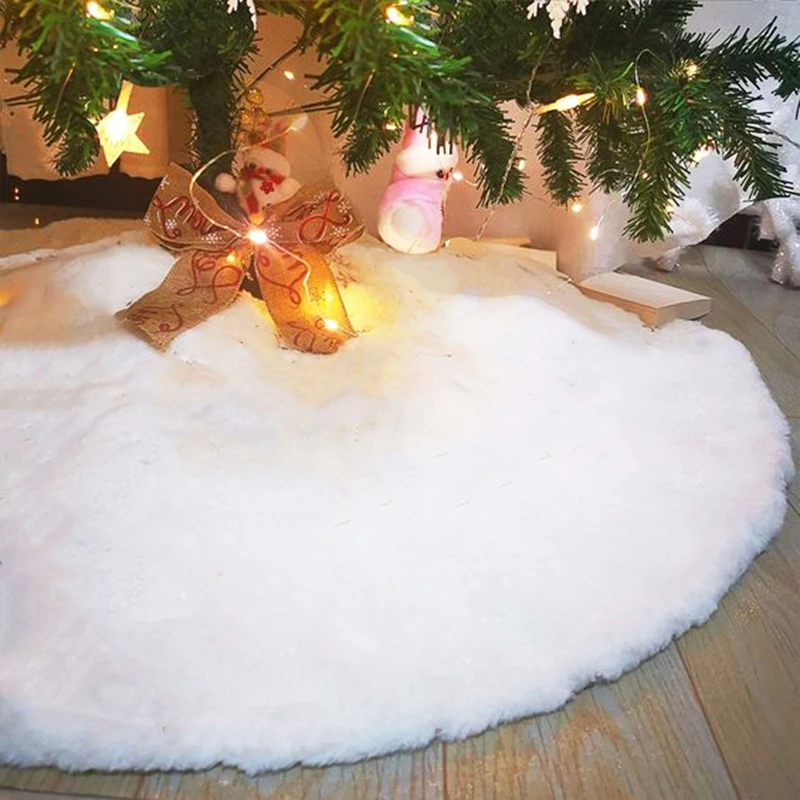 78/90/122cm White Rabbit Fleece Snowflake Christmas Tree Skirt Wool Tree Skirt Xmas New Year Navidad Apron Home Decor christmas tree skirt