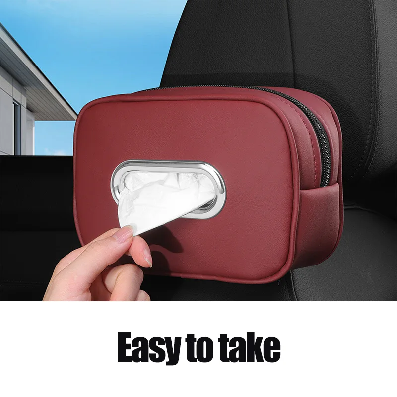Car Tissue Box Holder Nappa Leather Car Center Console Armrest Napkin Box Sun Visor Backseat