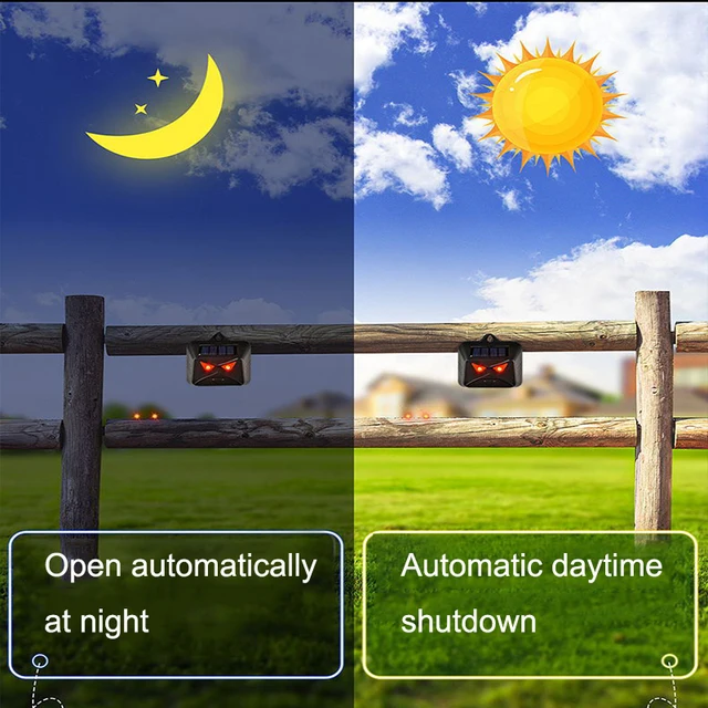 Napenergia Madárcsökkentő Ultrahangos Állati Relevelő Kültéri Kerti Baglyok Elrettentő Led Villogó Fény Visszatelepítővel - Image 3