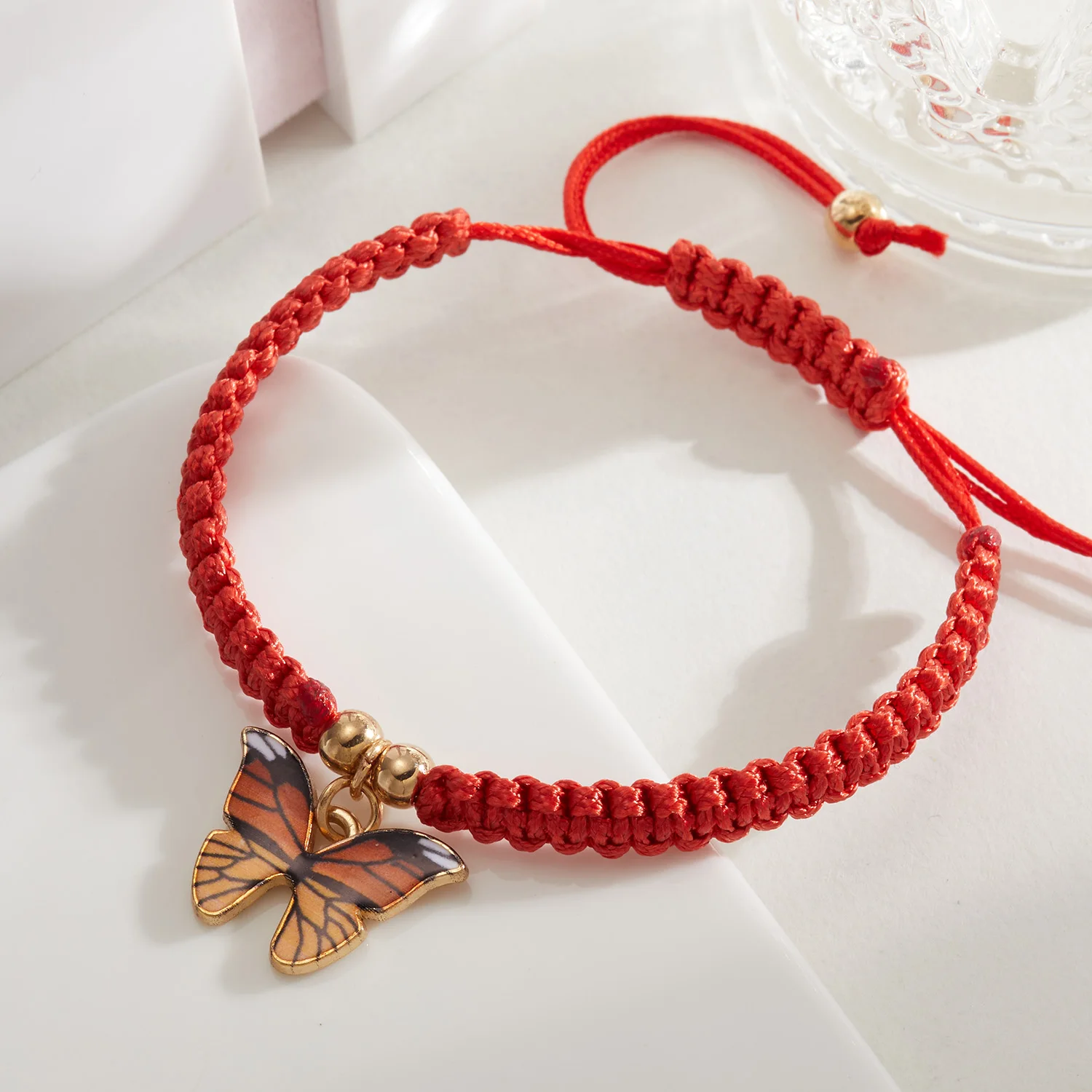 Gyouwnll Hand Woven Butterfly Pendant Bracelet Adjustable New Year Red Rope  Bracelet Bracelet With Red Rope Butterfly Pendant