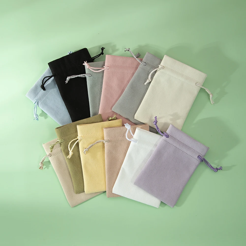 100pcs Dark Green Custom Jewerly Packaging Display Logo Personalized Small Wedding Favor Ring Microfiber Drawstring Pouch Bag
