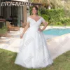 EVON BRIDAL Off Shoulder Wedding Dress Plus Size Woman Bride Lace Up V-Neck A-Line Tulle Applique Custom Made Robe De Mariée 1