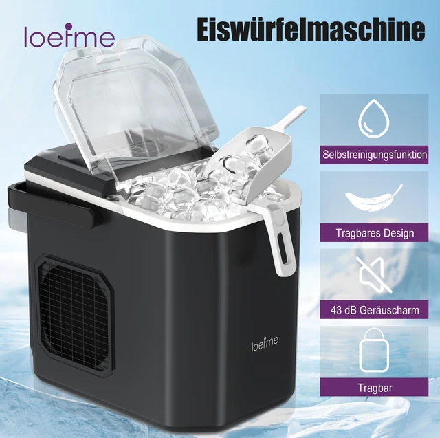Machine à glaçons LOEFME 1,2 L, 12 kg/24 h, pour la maison, 9 glaçons en 6 min, avec pelle professionnelle 1